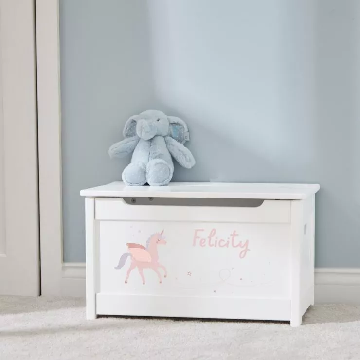 Personalised White Unicorn Design Panelled Toy Box