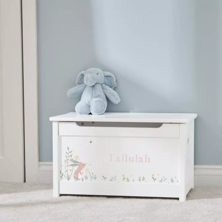 Personalised White Bunny Design Panelled Toy Box