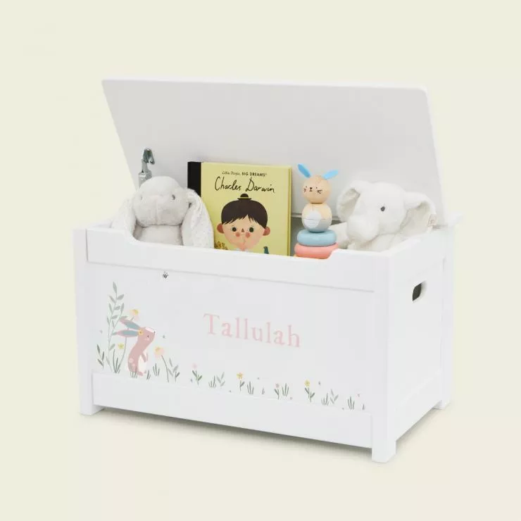Personalised White Bunny Design Panelled Toy Box