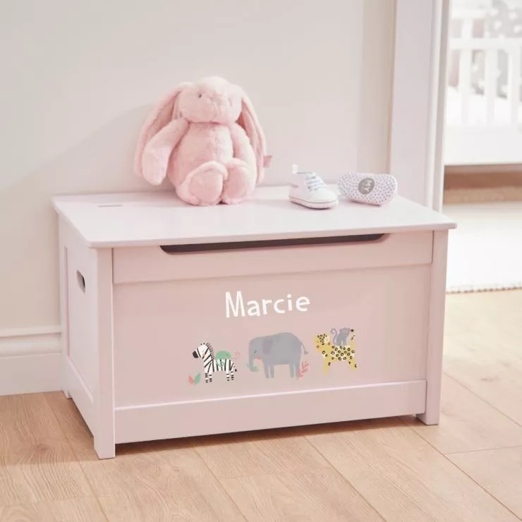 Personalised Safari Animal Design Pink Panelled Toy Box