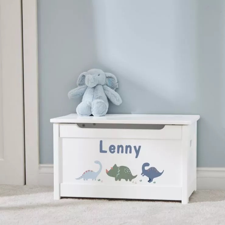 Personalised White Three Dinosaurs Design Panelled Toy Box
