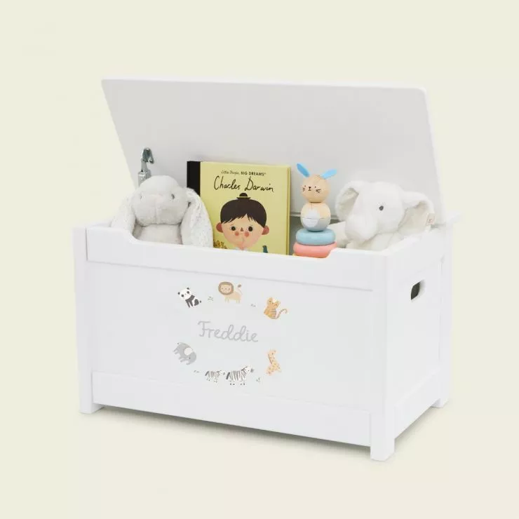Personalised Welcome to the World Safari Design White Toy Box