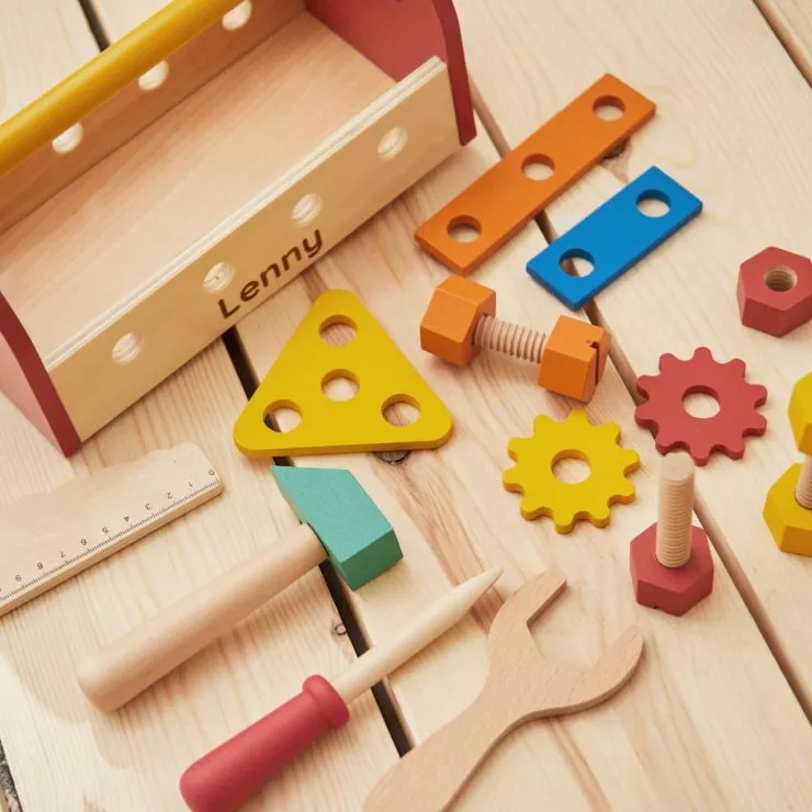 Personalised Colourful Wooden Tool Box Toy