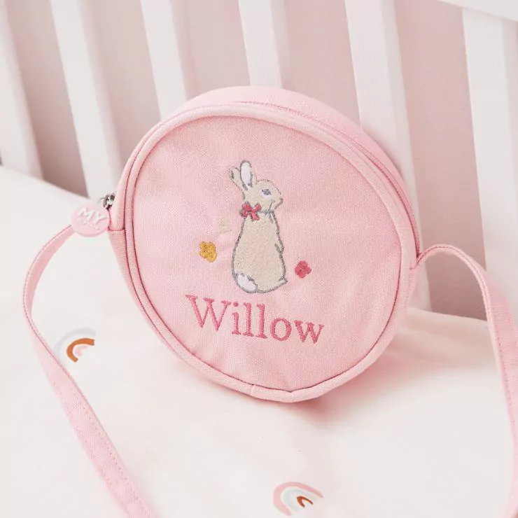 Personalised Flopsy Bunny Embroidered Pink Handbag 
