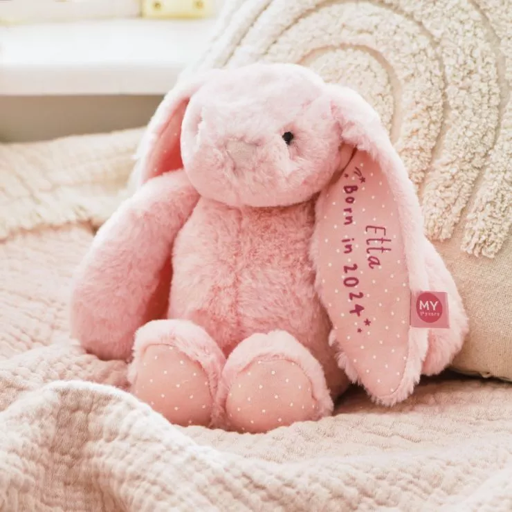 Personalised Born in 2024 Pink Bunny Soft Toy