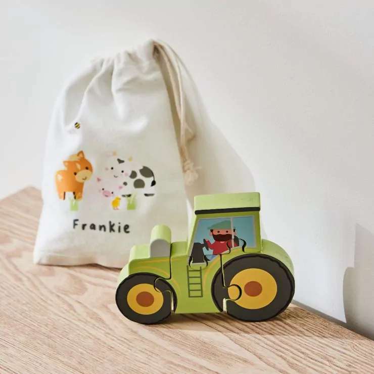 Personalised Orange Tree Toys Tractor Wooden Puzzle