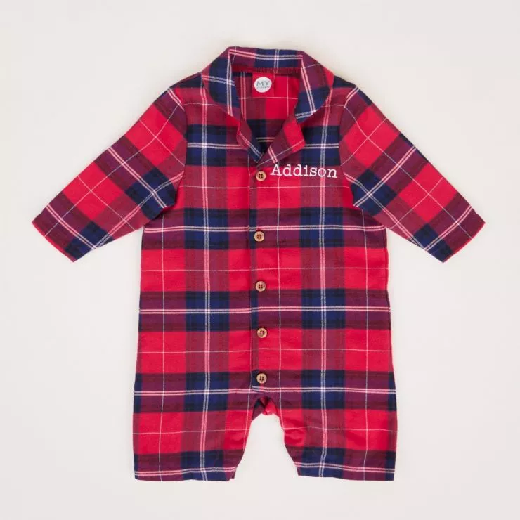 Personalised Red Checkered Pyjama Romper