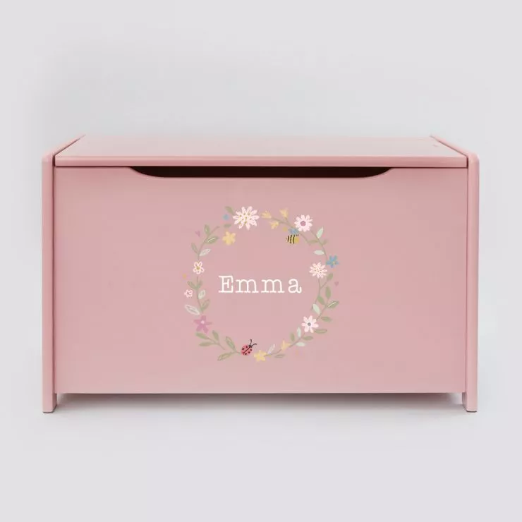 Personalised Pink Floral Wreath Toy Box