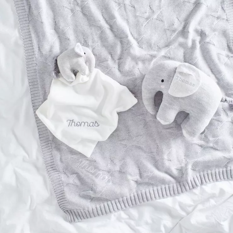 Personalised Grey Elephant Baby Gift Set