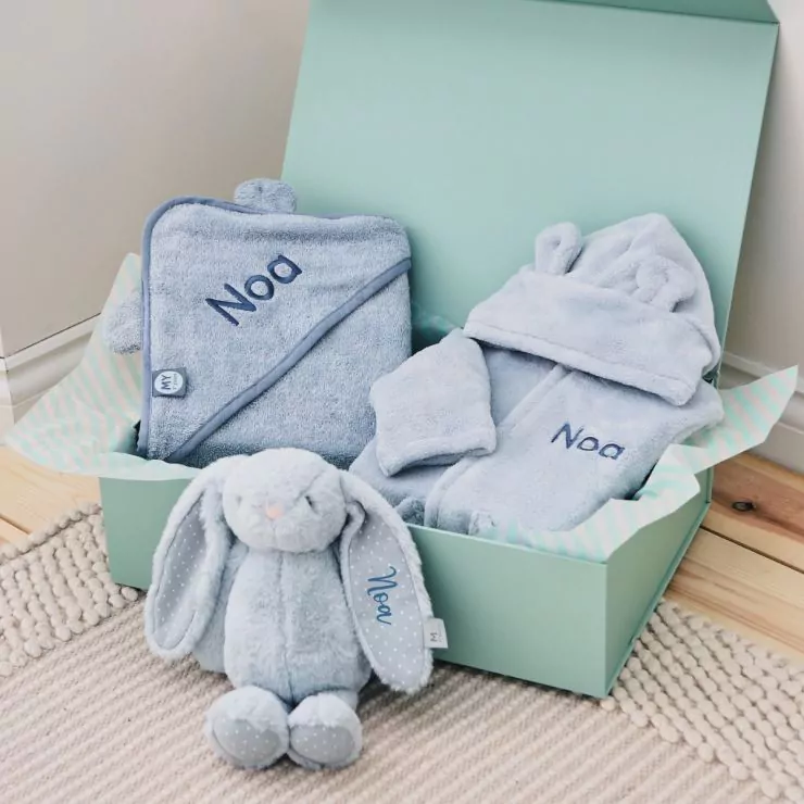 Personalised Blue Splash, Snuggle & Cuddle Gift Set