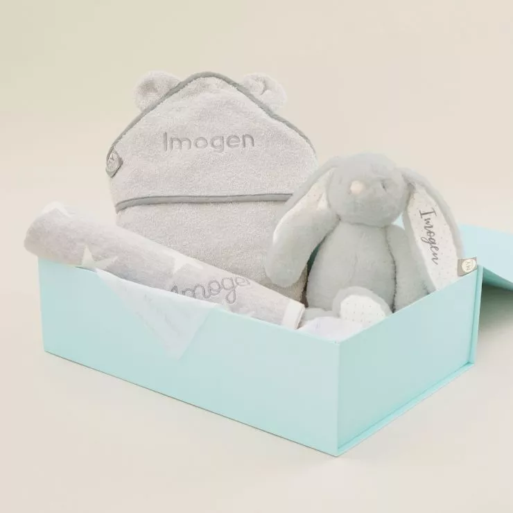 Personalised Grey New Baby Essentials Gift Set