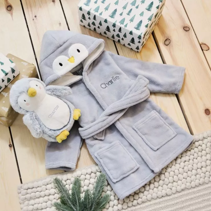 Personalised Goodnight Penguin Robe and Soft Toy Gift Set