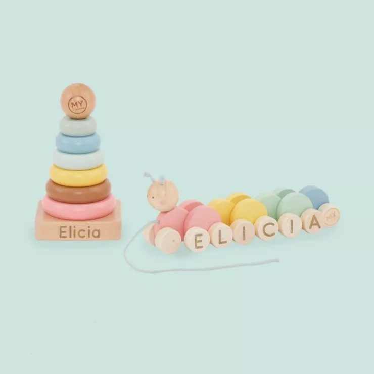 Personalised Rainbow Wooden Toy Gift Set