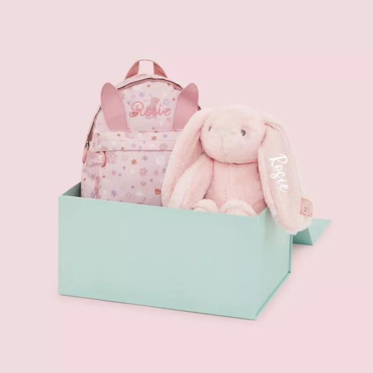 Personalised Pink Bunny Backpack and Toy Set
