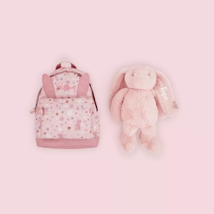 Personalised Pink Bunny Backpack and Toy Set