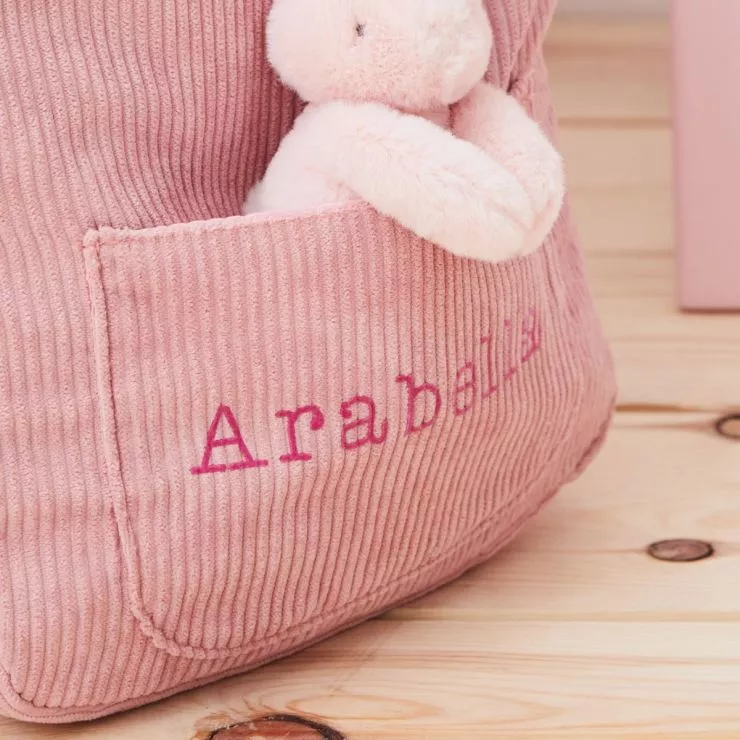 Personalised Pink Cord Mini Backpack and Bunny Toy