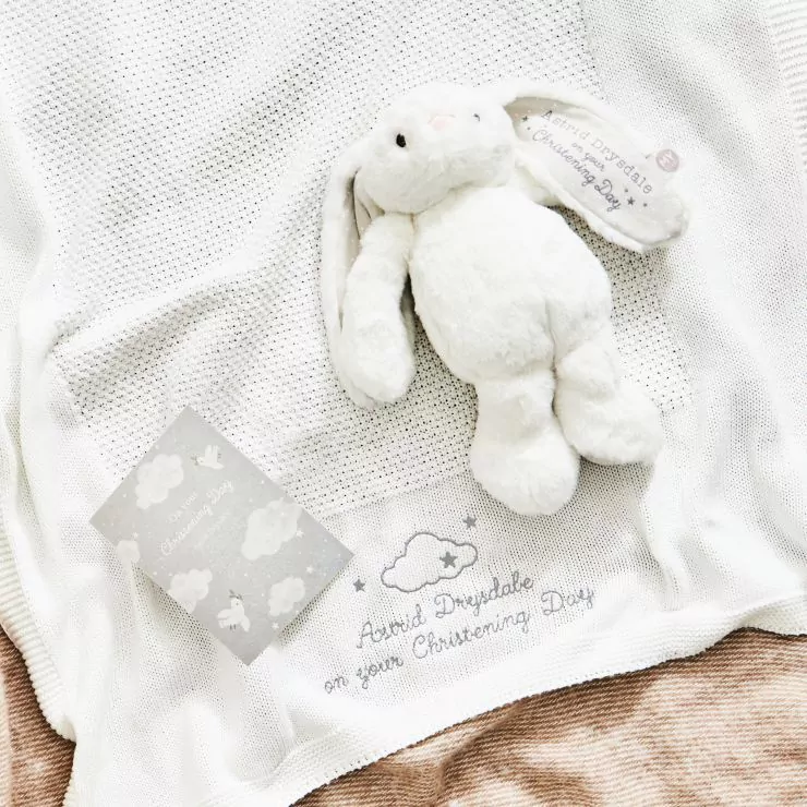 Personalised White Bunny and Shawl Christening Gift Set
