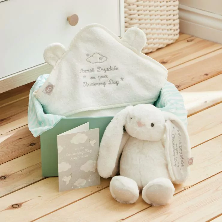 Personalised Ivory Bunny and Hooded Towel Christening Gift Set