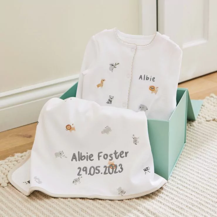 Personalised Welcome to the World Sleepsuit & Blanket Gift Set