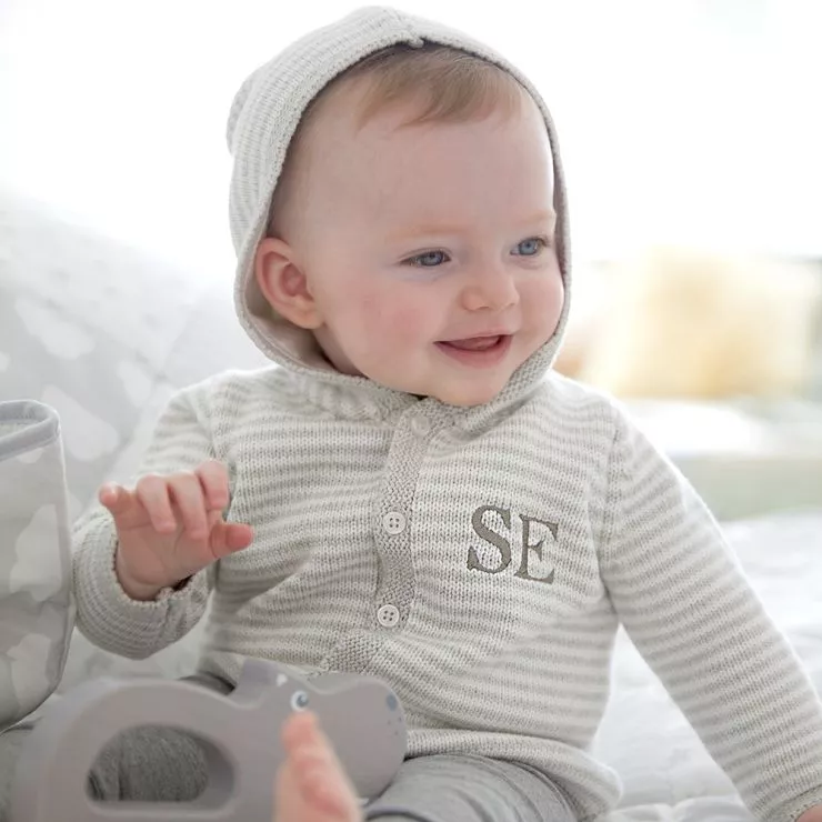 Personalised Grey Striped Cardigan 0-3 months